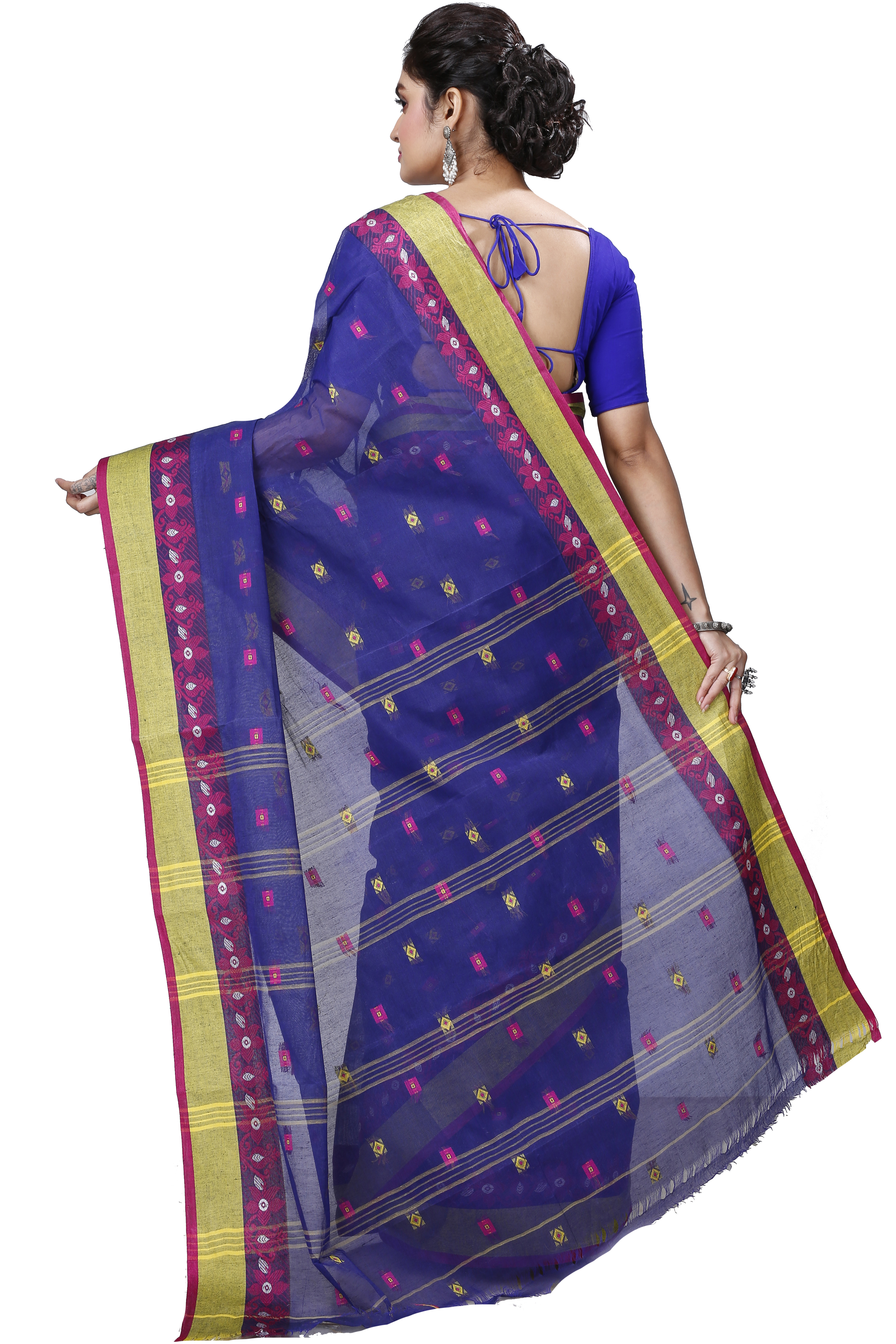 Naby Blue Pure Cotton Ramala Tant Saree (960)